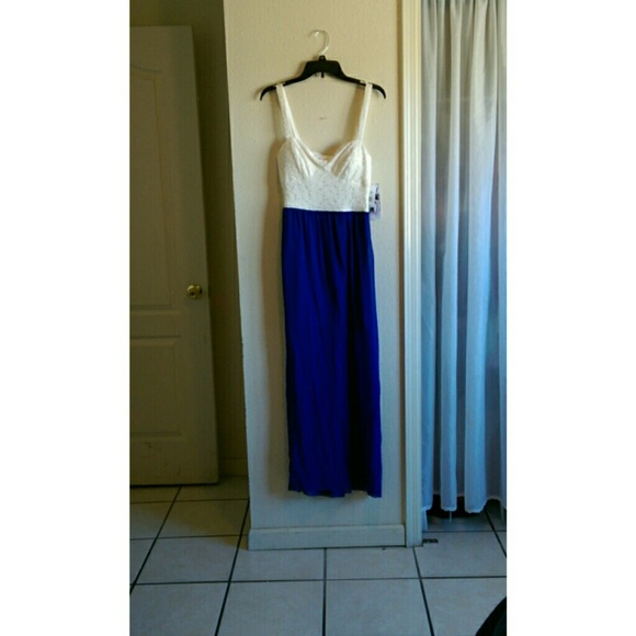 Cute party dress ivory & royal blue