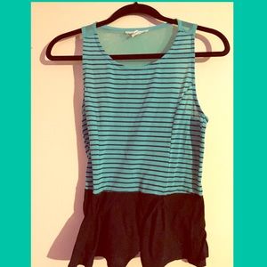 Turquoise/ black striped peplum top!