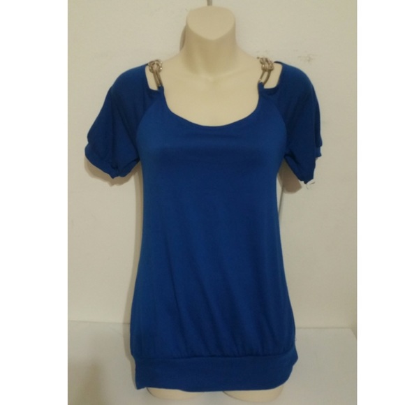 Royal Blue Short Sleeve Top Chain Shoulder Strap - Picture 1 of 4