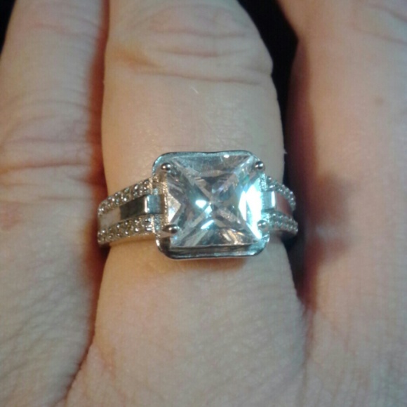 Bold Princess Cut CZ Wide Ring stamped 925