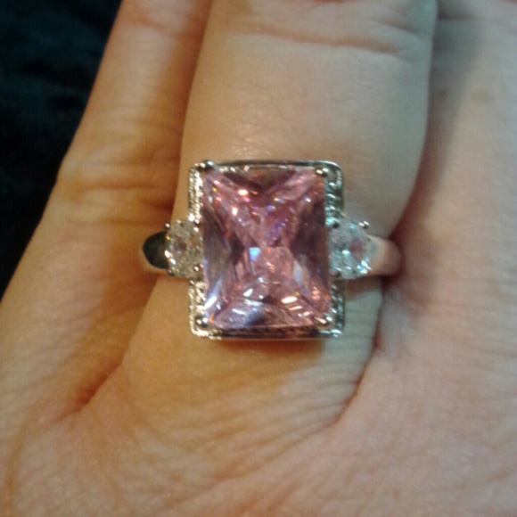 Huge Pink CZ Ring Stamped S925