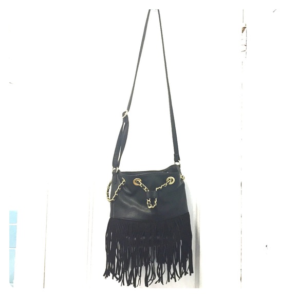 Fringe Bucket Bag with Gold Hardware