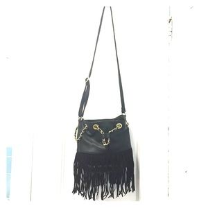 Fringe Bucket Bag with Gold Hardware