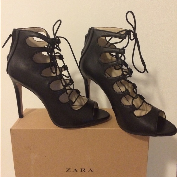 NWT ZARA leather lace up high heel boot shoes - Picture 4 of 4