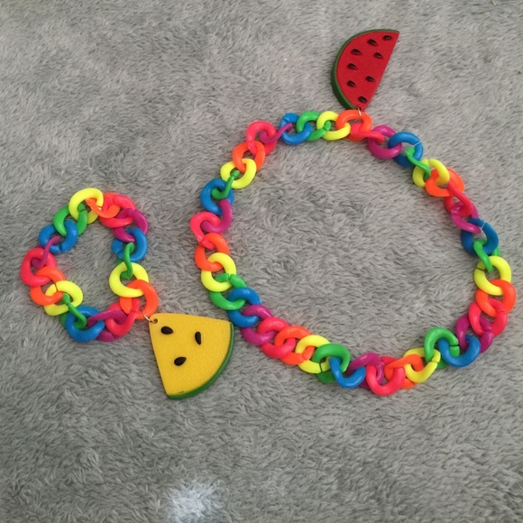 self-designed rainbow bracelet+necklace