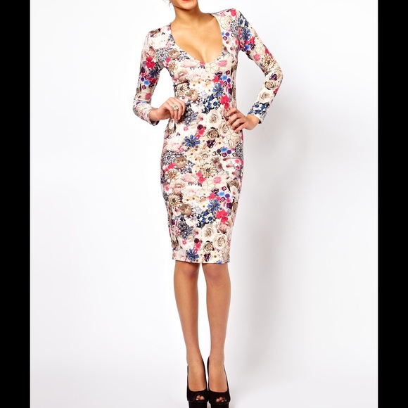 Beautiful Jeweled Floral Print Midi