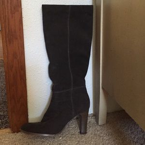 Brown suede heeled boots