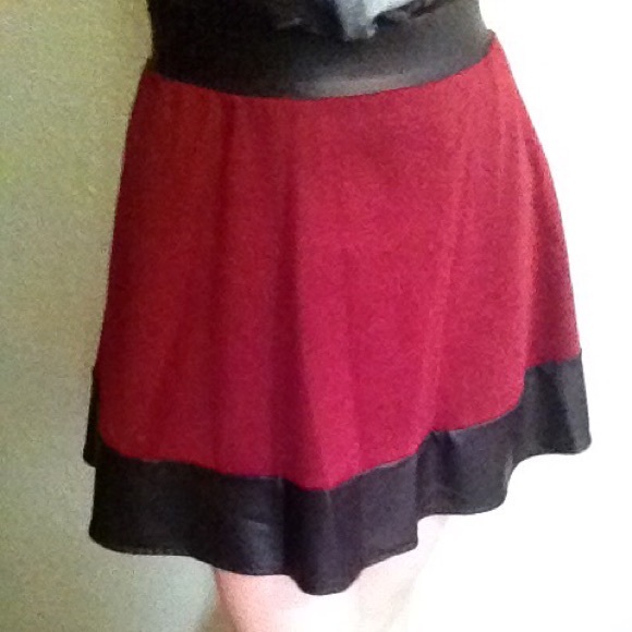 Small Maroon and Faux Leather Skater Skirt