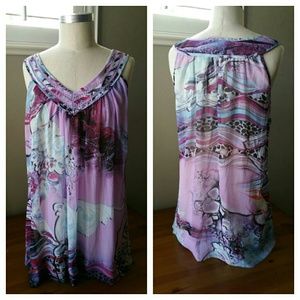 Sheer Purple & Lilac Abstract Print Tunic Sheer Purple & Lilac Abstract Print Tunic