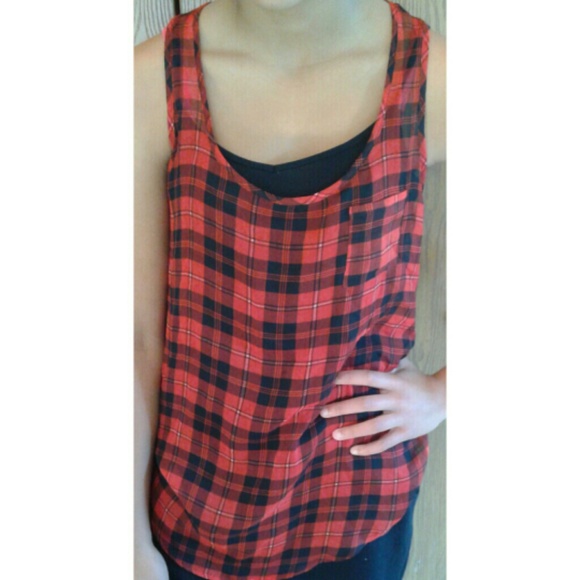 Plaid chiffon tank top