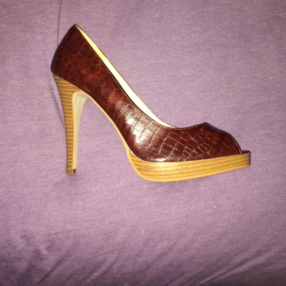 Brown/mahogany peep toe heels