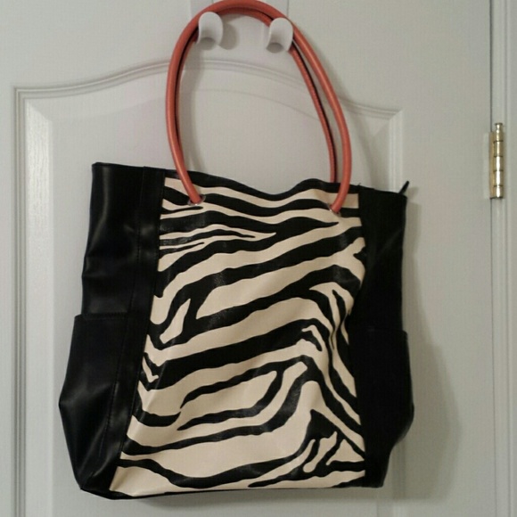 Charming Charlie Handbags - Large tote black zebra peach handles
