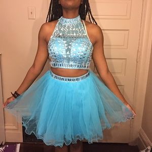 Beautiful sky blue two piece prom  dress