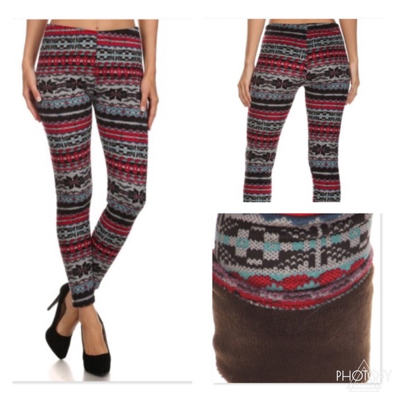 ::Printed fur lined leggings::