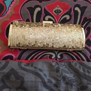 Gold sequined clutch