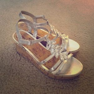 Silver faux diamond sandal wedges