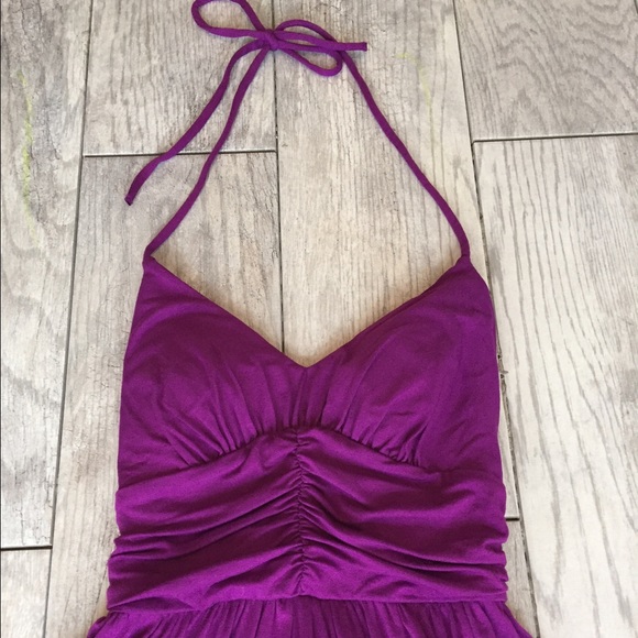 Plum colored halter sundress with lace up back - Picture 2 of 3