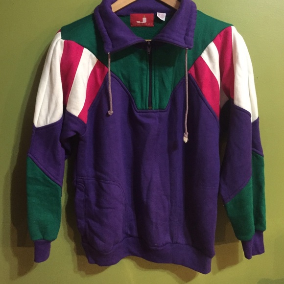 Multicolored sweatshirt crewneck color block zipup