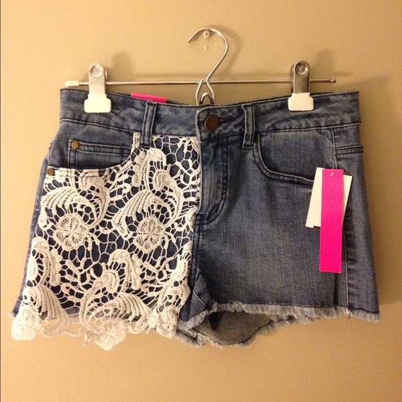 Lace jean shorts