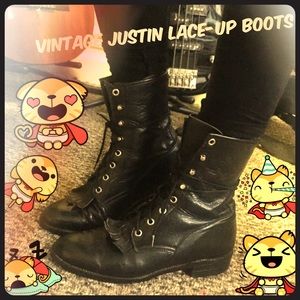 💖🌟Vtg Justin Lace up Combat/Roper boots!8/8.5/9