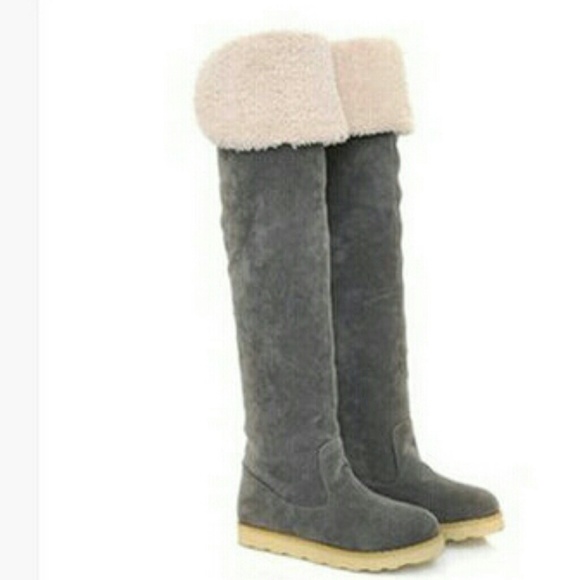 Gray thigh high Ugg style boots