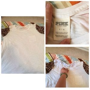 Pink! White cheetah print shirt sleeve tee