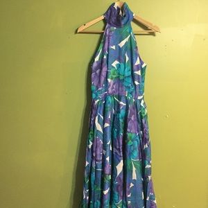 Vintage 80s floral high neck dress