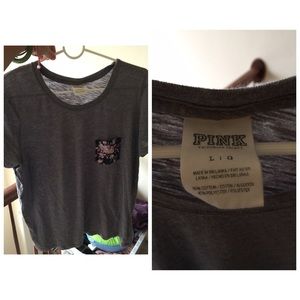 A L Pink! Gray w/colorful pocket short sleeve crew