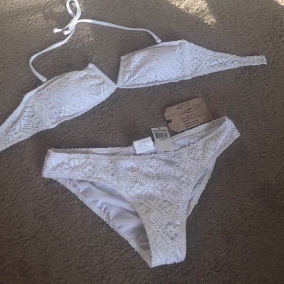 Billabong crocheted lace white bathing suit set