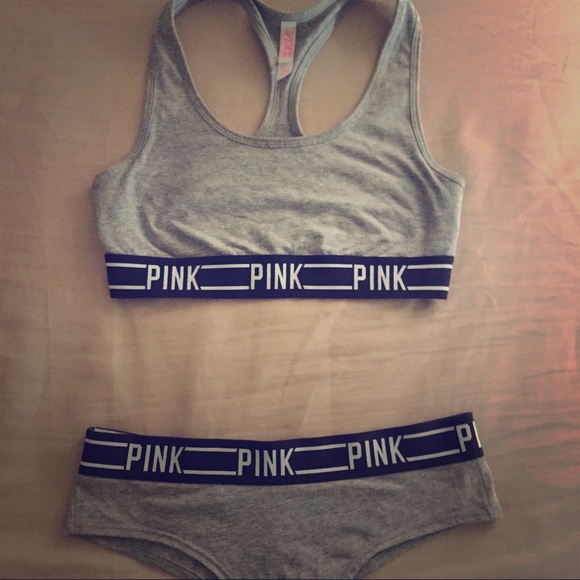 Pink logo racerback sports bra brief set
