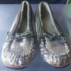 Silver sequin moccasins