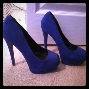 Blue suede feel platform peep toe pump 6