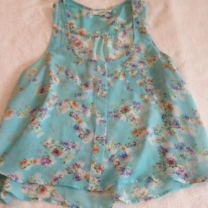 Blue Flowy Top w/ Flower Print