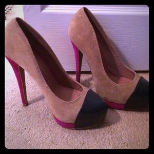 Aldo platform pumps tan blue and pink 6.5