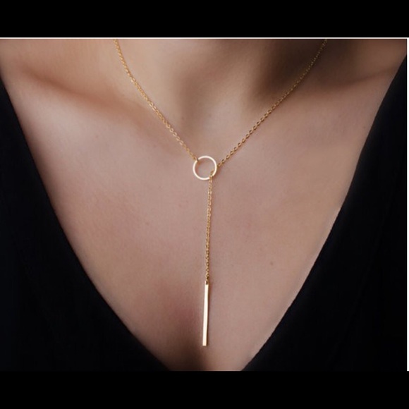 Golden Bar Circle Lariat Necklace