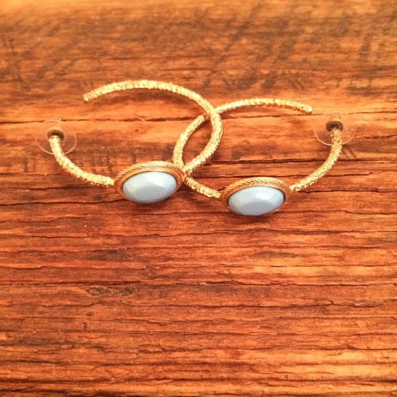 Blue and Gold Hoop Earrings