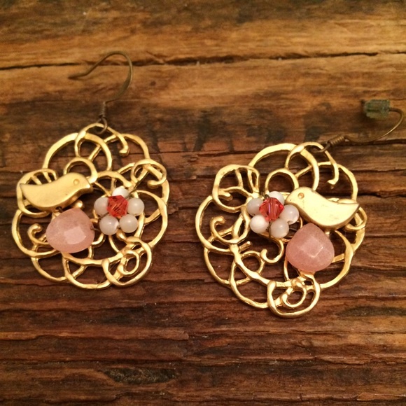 Pink and Gold Bird Nest Earrings