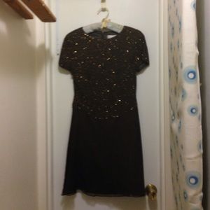 Brown beaded cocktail dress.