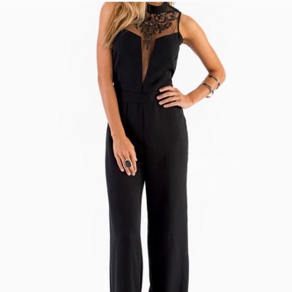 Black jumpsuit with sheer panels