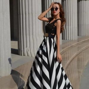Black and white strip lace dress
