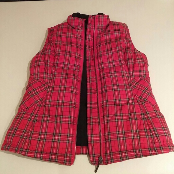 Red plaid down vest jacket