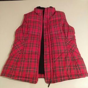 Red plaid down vest jacket