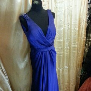 Blue satin silky mermaid dress with beaded strap