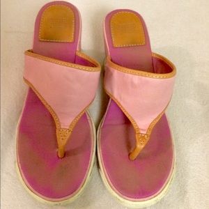Pink Coach sneaker thong wedges