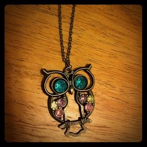 Bronze COLORFUL stones Owl Necklace
