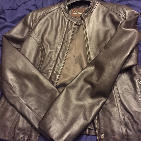Cole Haan Chocolate Brown Leather Moto Jacket Med - Picture 2 of 4