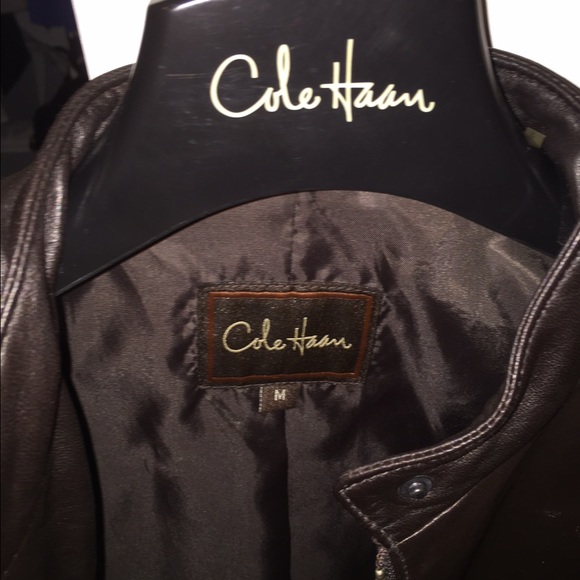 Cole Haan Chocolate Brown Leather Moto Jacket Med - Picture 3 of 4
