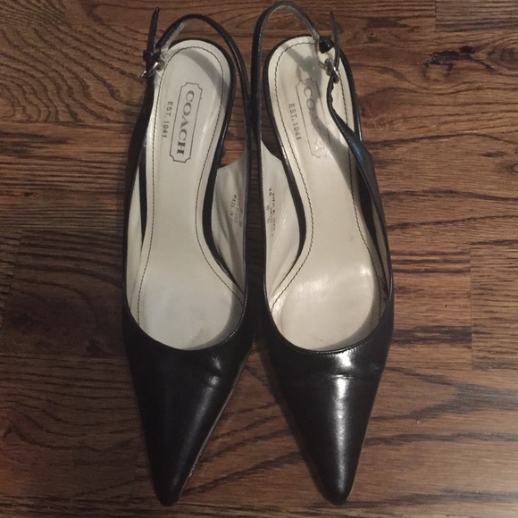 Coach Black Leather Slingbacks