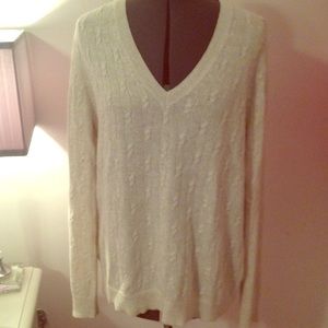 LOFT Cream Knit Sweater Metallic Accent