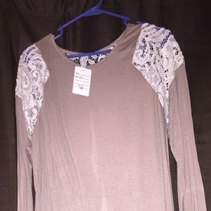 Brown top with lace shoulder and back